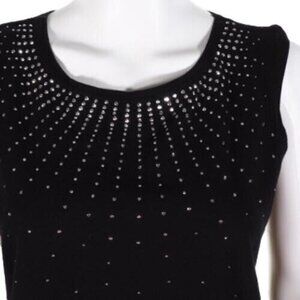 Knit de Knit Top Size Small Sunburst Embellished Studs Silver Black Stretch